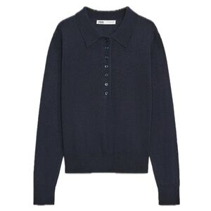 ZARA NAVY LONG SLEEVES POLO SWEATER